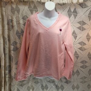 Hannah XL pink soft sweater.  With wind glass embroidery.
